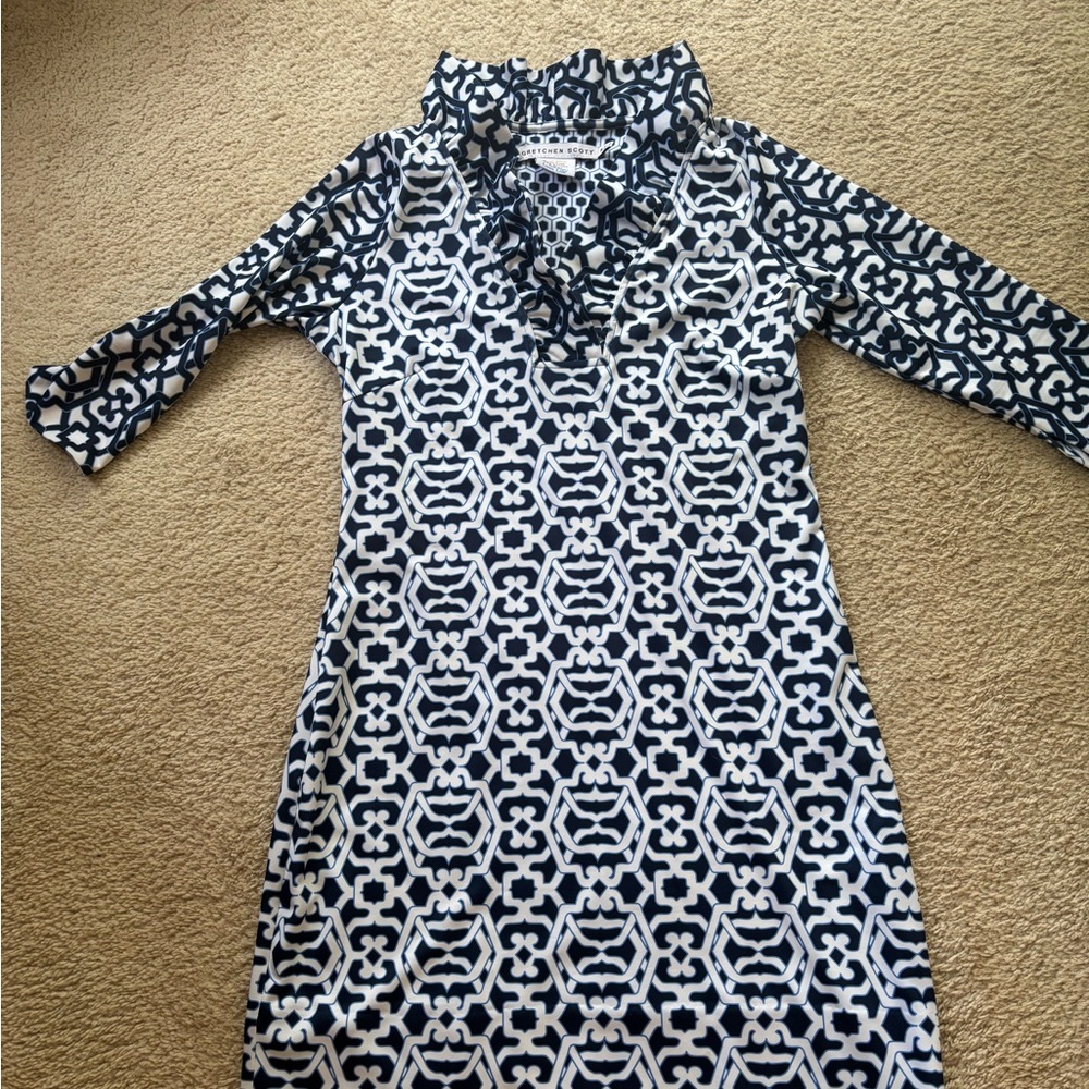 Gretchen Scott Designs Navy and White Geometric Dress